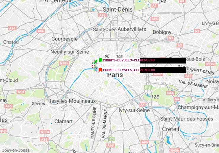 plan itinéraire ratp de Champs-Elysées-Clémenceau à Champs-Elysées-Clémenceau