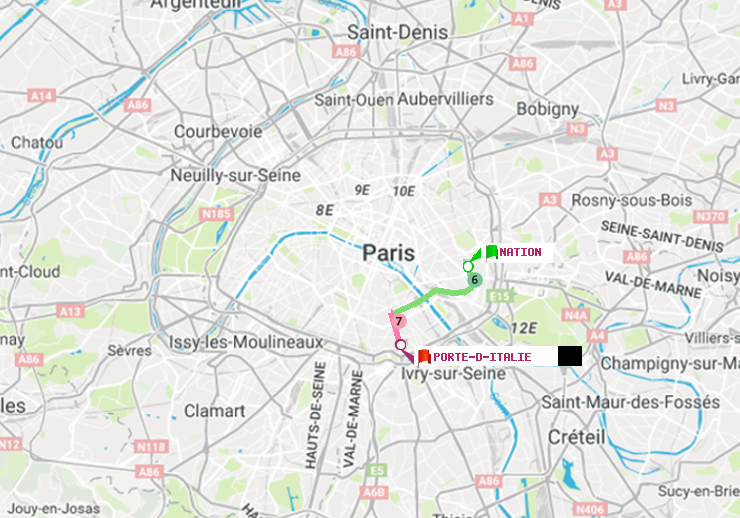 Métro Paris : itinéraire de Nation à Porte d'Italie