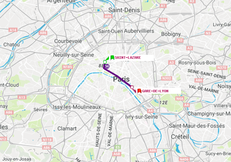 Métro Paris itinéraire de SaintLazare à Gare de Lyon