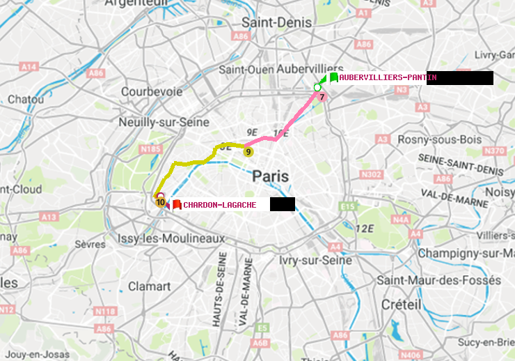 plan itinéraire ratp de Aubervilliers Pantin (4 Chemins) à Chardon-Lagache