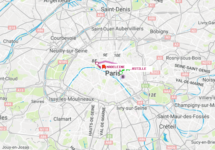 plan itinéraire ratp de Bastille à Madeleine