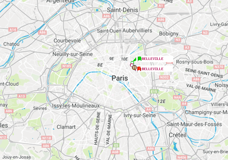 plan itinéraire ratp de Belleville à Belleville