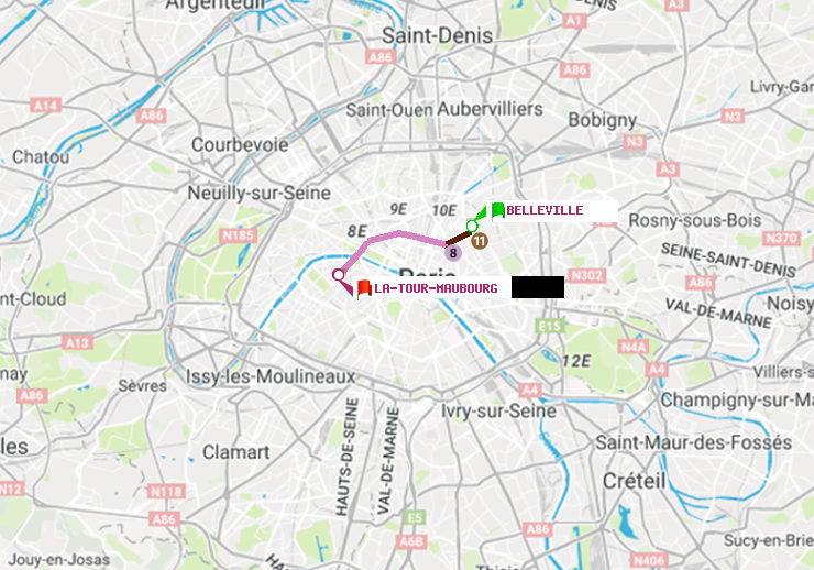 plan itinéraire ratp de Belleville à La Tour-Maubourg