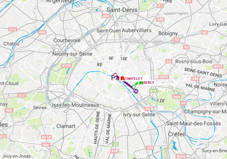 plan itinéraire ratp de Bercy à Châtelet
