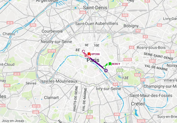 plan itinéraire ratp de Bercy à Opéra