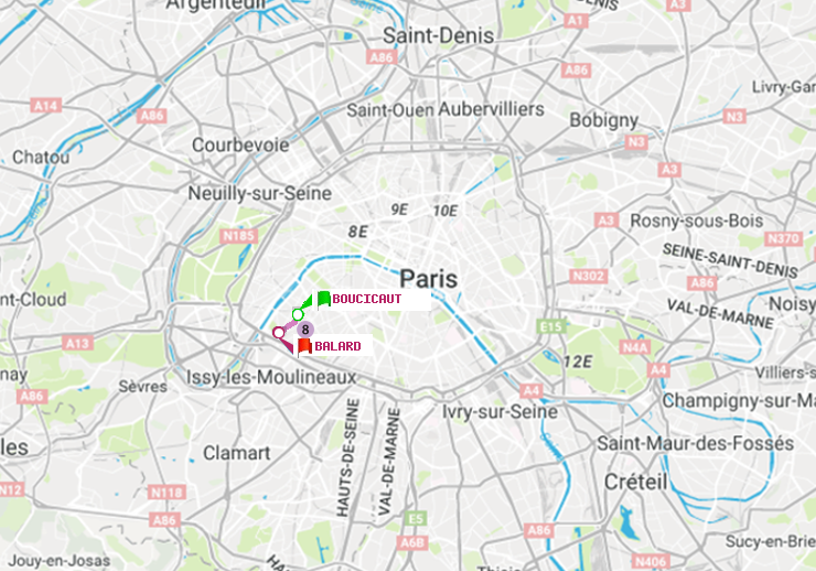plan itinéraire ratp de Boucicaut à Balard
