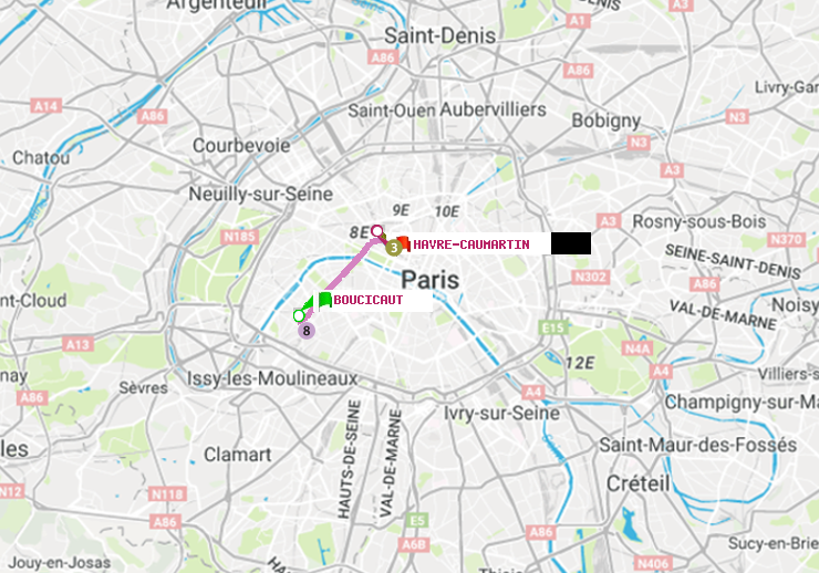 plan itinéraire ratp de Boucicaut à Havre-Caumartin
