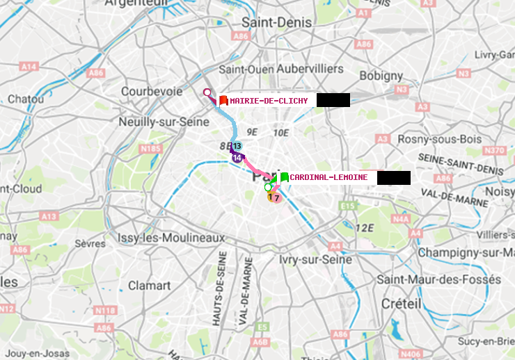 plan itinéraire ratp de Cardinal-Lemoine à Mairie de Clichy