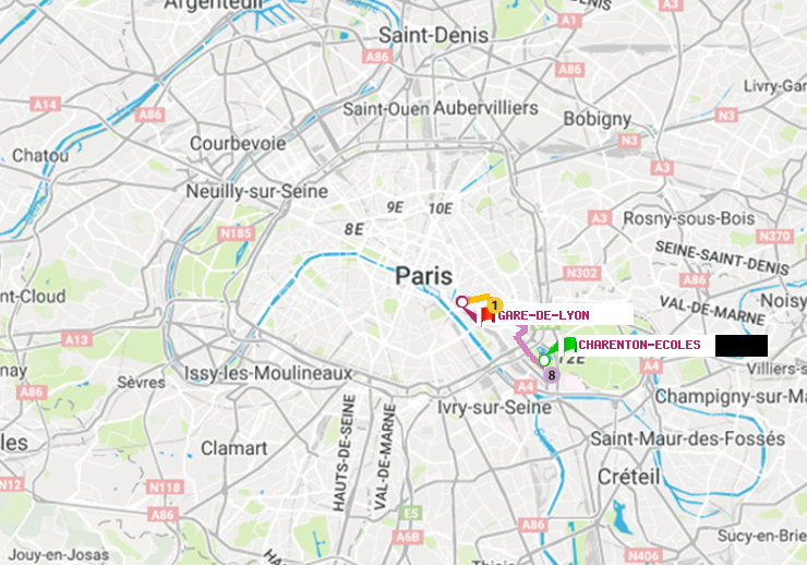 plan itinéraire ratp de Charenton-Ecoles à Gare de Lyon