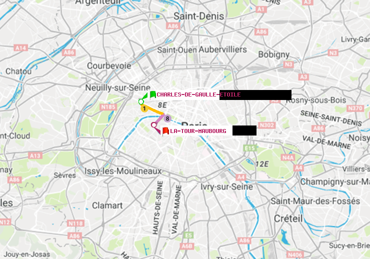 plan itinéraire ratp de Charles de Gaulle-Etoile à La Tour-Maubourg