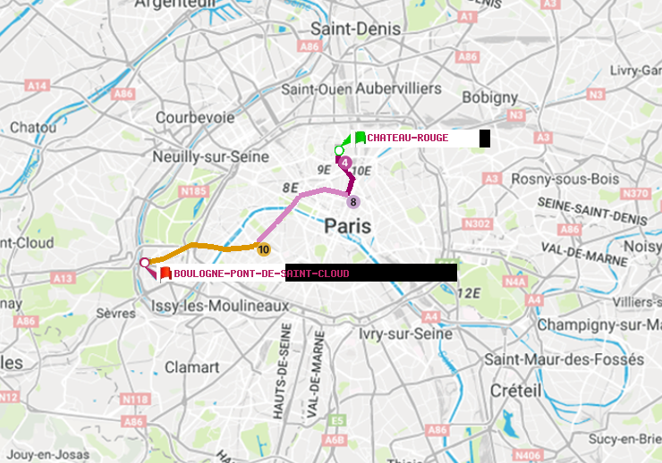 plan itinéraire ratp de Château Rouge à Boulogne Pont de Saint-Cloud
