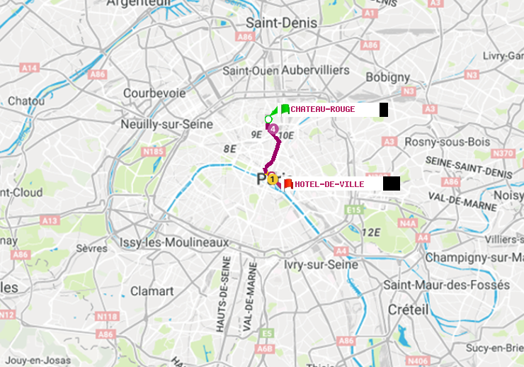 plan itinéraire ratp de Château Rouge à Hôtel de Ville