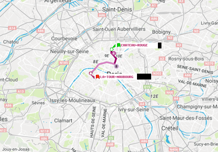 plan itinéraire ratp de Château Rouge à La Tour-Maubourg