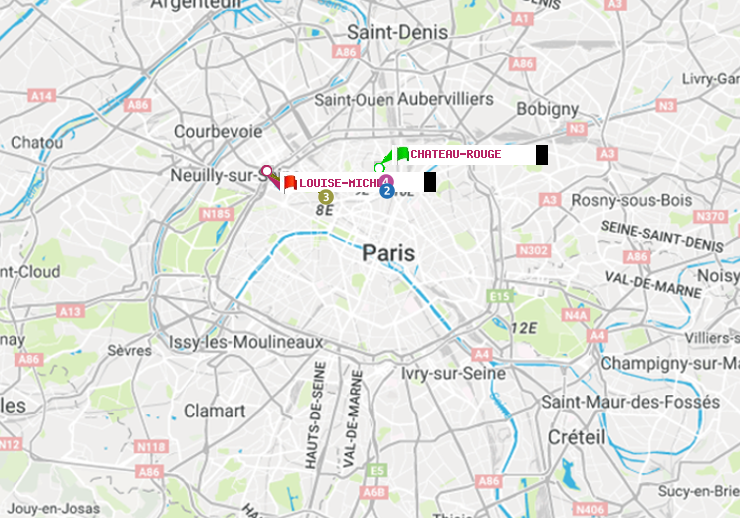 plan itinéraire ratp de Château Rouge à Louise Michel