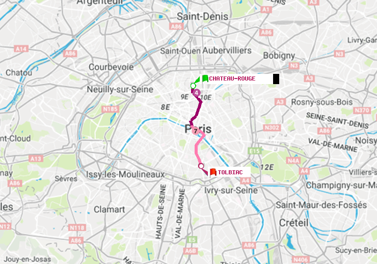 plan itinéraire ratp de Château Rouge à Tolbiac