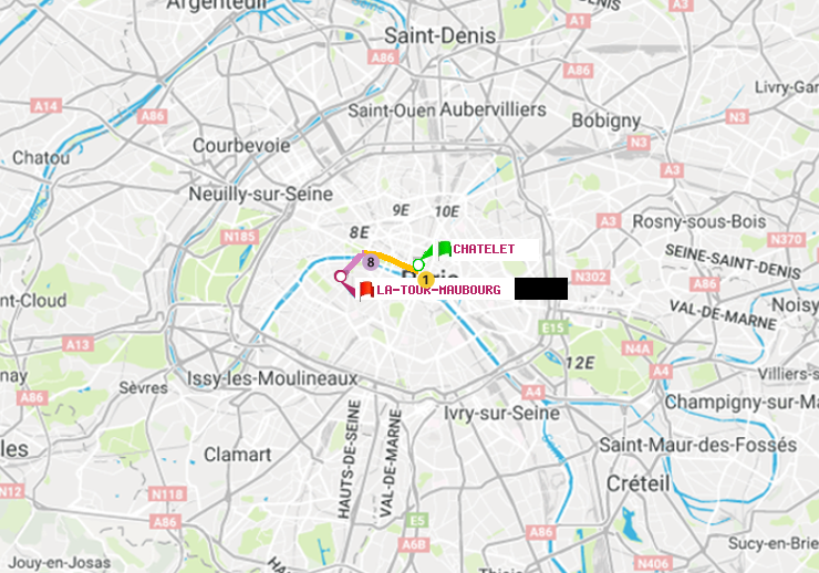 plan itinéraire ratp de Châtelet à La Tour-Maubourg