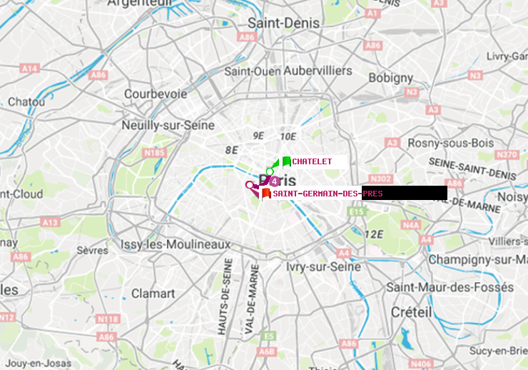 plan itinéraire ratp de Châtelet à Saint-Germain des Prés