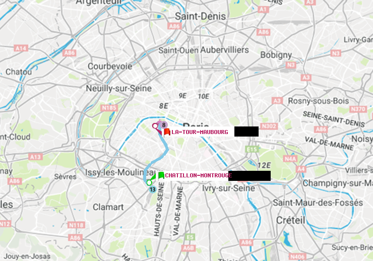 plan itinéraire ratp de Châtillon Montrouge à La Tour-Maubourg