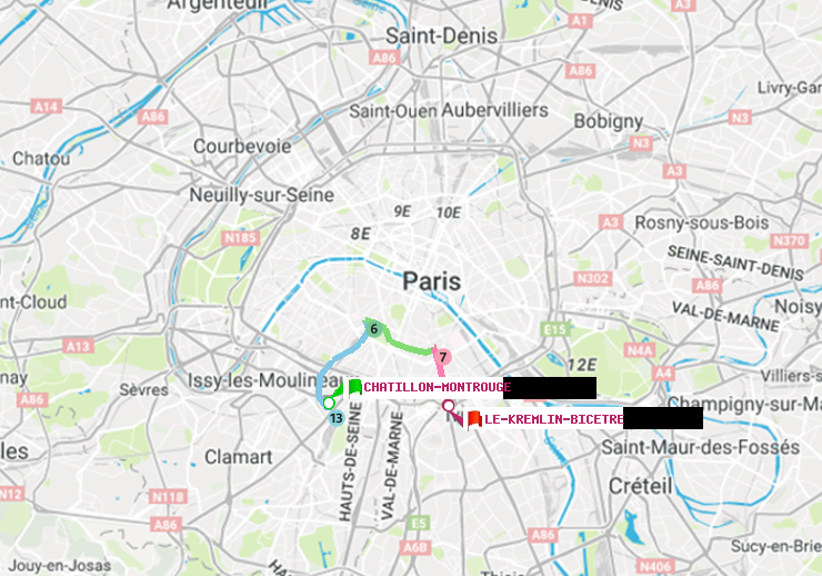 plan itinéraire ratp de Châtillon Montrouge à Le Kremlin-Bicêtre