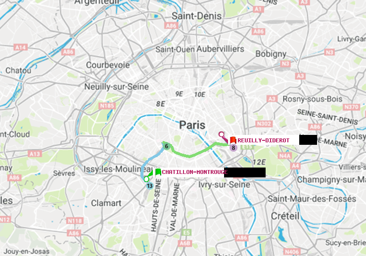 plan itinéraire ratp de Châtillon Montrouge à Reuilly-Diderot