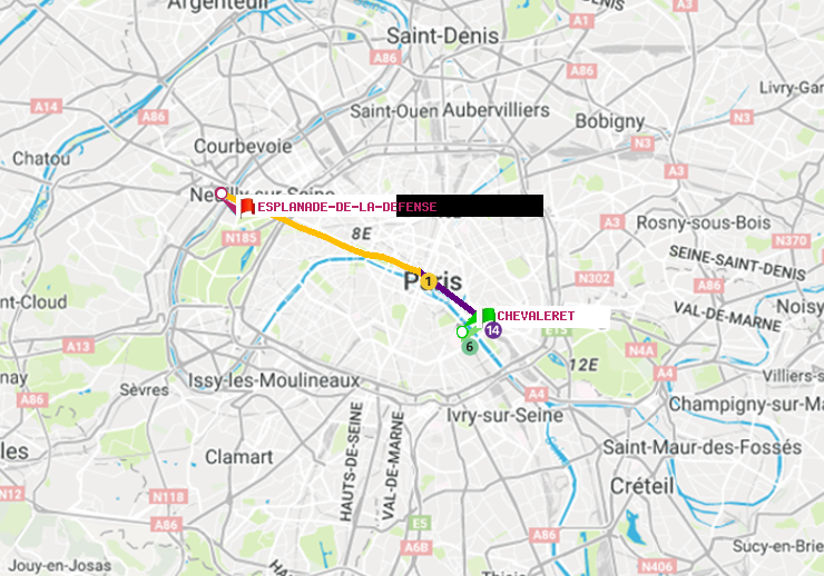 Métro Paris itinéraire de Chevaleret à Esplanade de la Défense Métro Paris itinéraire de Chevaleret à Esplanade de la Défense