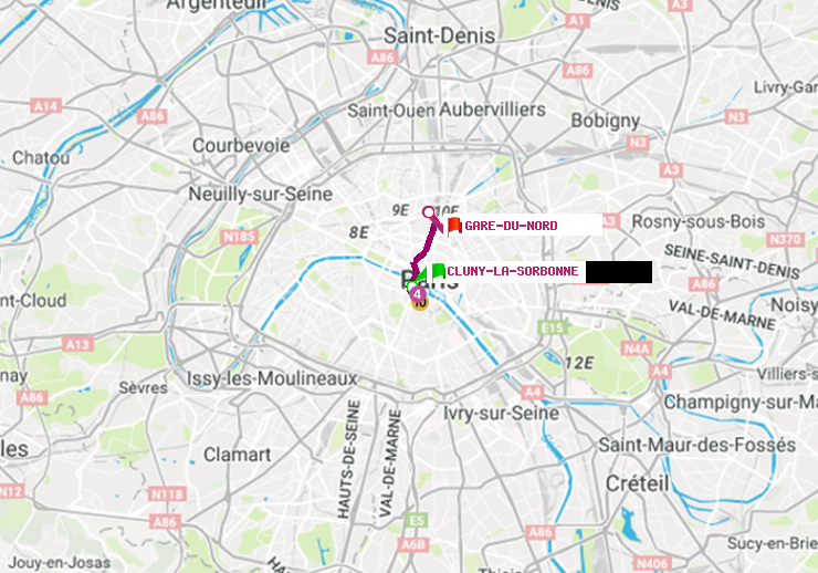 Métro Paris itinéraire de ClunyLa Sorbonne à Gare du Nord