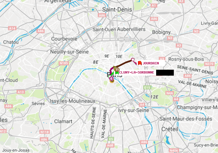 plan itinéraire ratp de Cluny-La Sorbonne à Jourdain