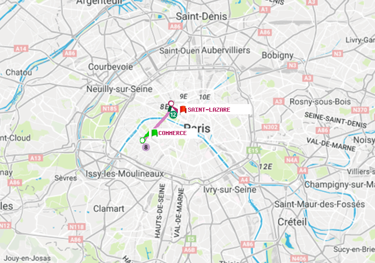 plan itinéraire ratp de Commerce à Saint-Lazare