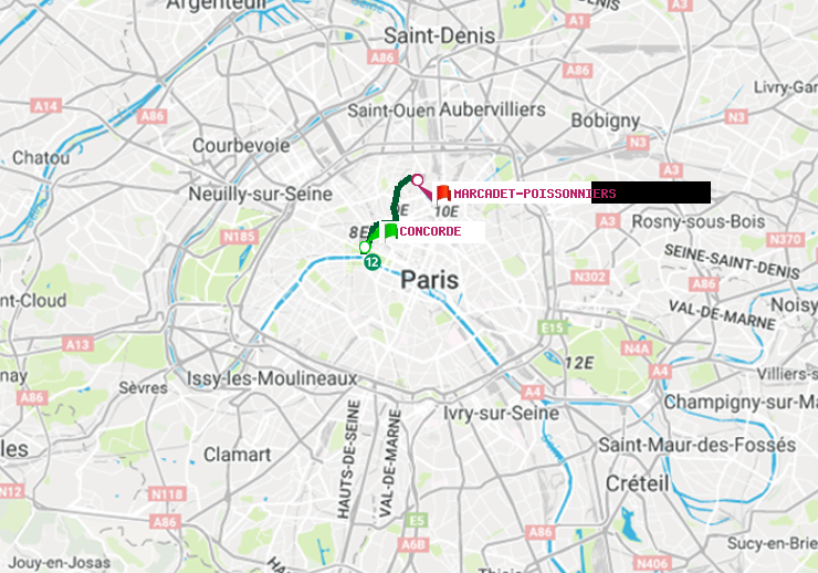 plan itinéraire ratp de Concorde à Marcadet-Poissonniers