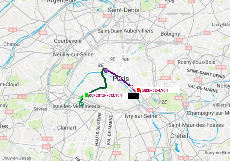 plan itinéraire ratp de Corentin-Celton à Gare de Lyon