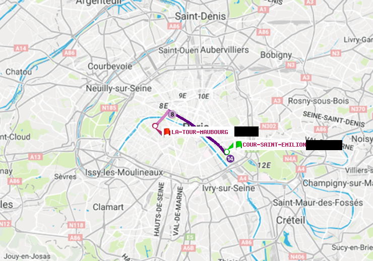 plan itinéraire ratp de Cour Saint-Emilion à La Tour-Maubourg
