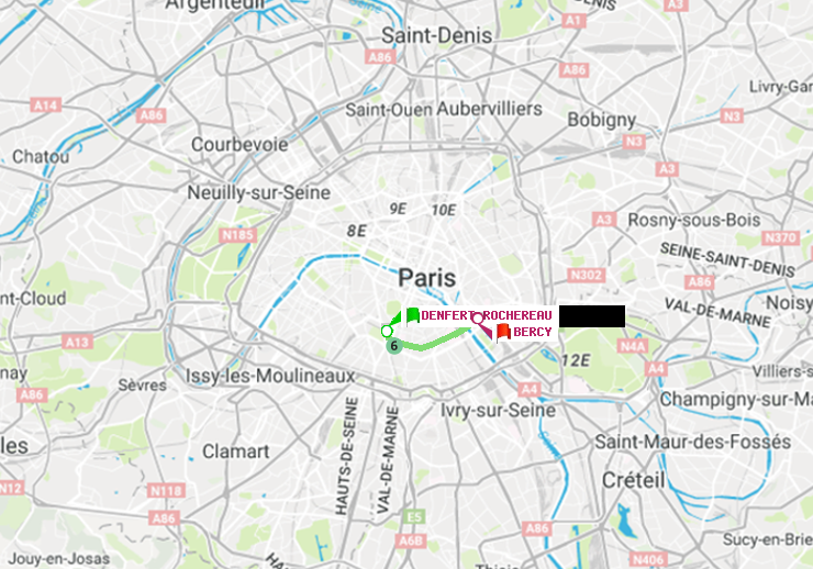 plan itinéraire ratp de Denfert-Rochereau à Bercy