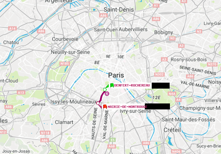 plan itinéraire ratp de Denfert-Rochereau à Mairie de Montrouge