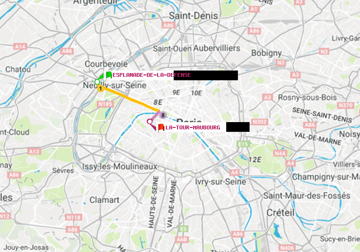 plan itinéraire ratp de Esplanade de la Défense à La Tour-Maubourg