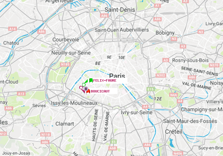 plan itinéraire ratp de Félix Faure à Boucicaut