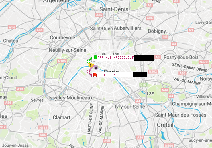 plan itinéraire ratp de Franklin-Roosevelt à La Tour-Maubourg