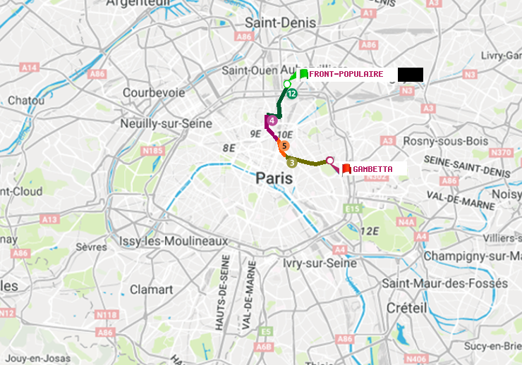 Métro Paris : Itinéraire De Front Populaire à Gambetta