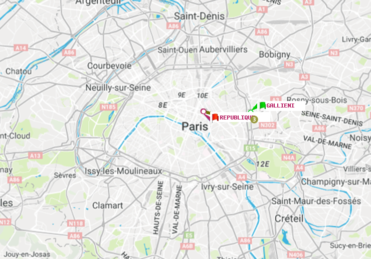 plan itinéraire ratp de Gallieni (Parc de Bagnolet) à République