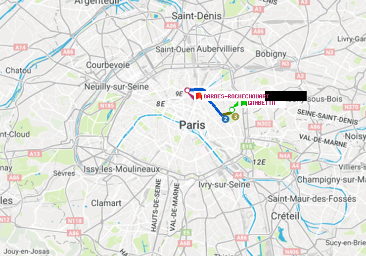 plan itinéraire ratp de Gambetta à Barbès-Rochechouart
