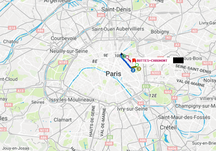 Métro Paris : itinéraire de Gambetta à Buttes-Chaumont