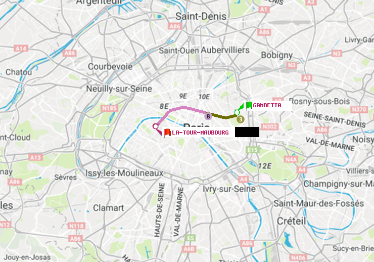plan itinéraire ratp de Gambetta à La Tour-Maubourg