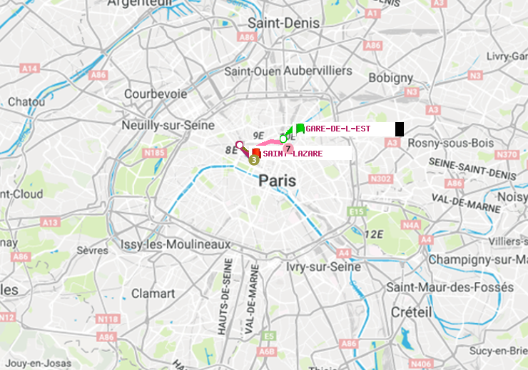 Métro Paris itinéraire de Gare de l'Est (Verdun) à SaintLazare