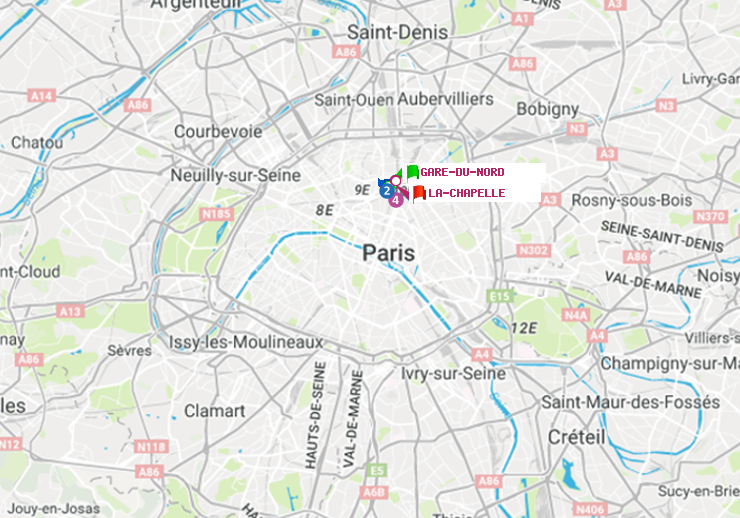 Métro Paris : itinéraire de Gare du Nord à La Chapelle