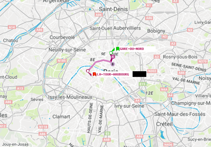 plan itinéraire ratp de Gare du Nord à La Tour-Maubourg