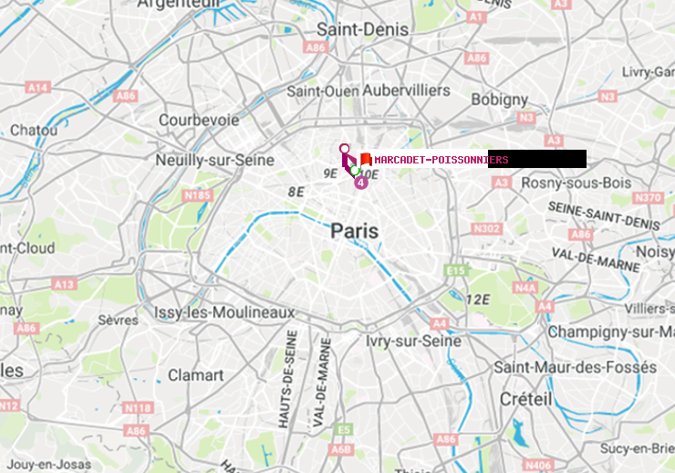 plan itinéraire ratp de Gare du Nord à Marcadet-Poissonniers