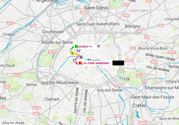 plan itinéraire ratp de George V à La Tour-Maubourg