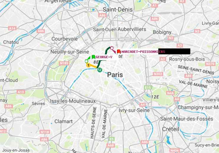 plan itinéraire ratp de George V à Marcadet-Poissonniers