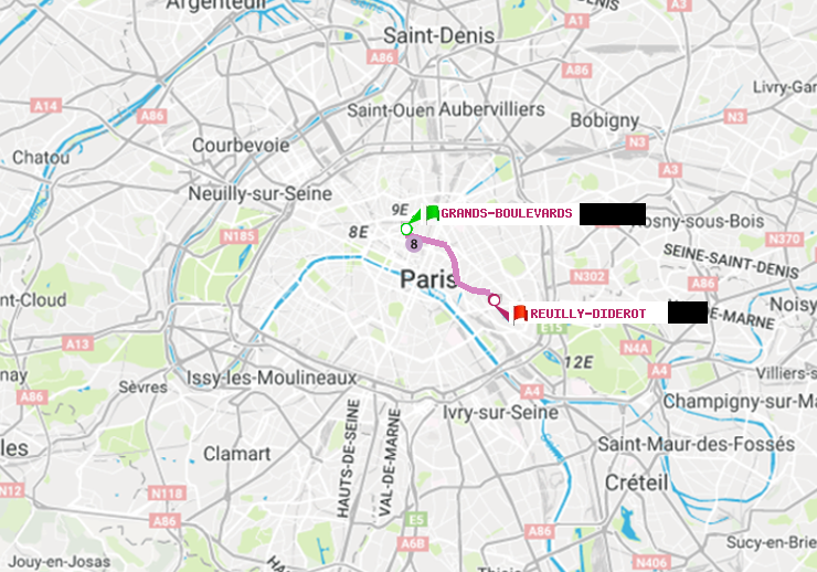 plan itinéraire ratp de Grands Boulevards à Reuilly-Diderot