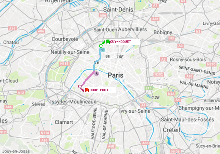 plan itinéraire ratp de Guy-Môquet à Boucicaut