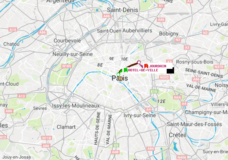 plan itinéraire ratp de Hôtel de Ville à Jourdain